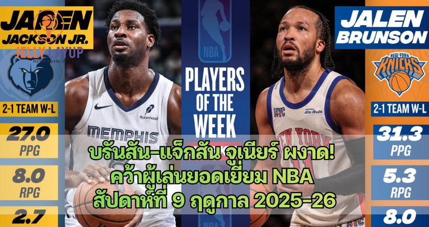 บรันสัน แจ็กสัน จูเนียร์ ผงาด! คว้าผู้เล่นยอดเยี่ยม NBA