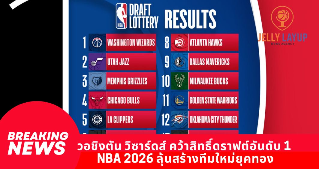 วอชิงตัน วิซาร์ดส์ คว้าสิทธิ์ดราฟต์อันดับ 1 NBA 2026 ลุ้นสร้างทีมใหม่ยุคทอง